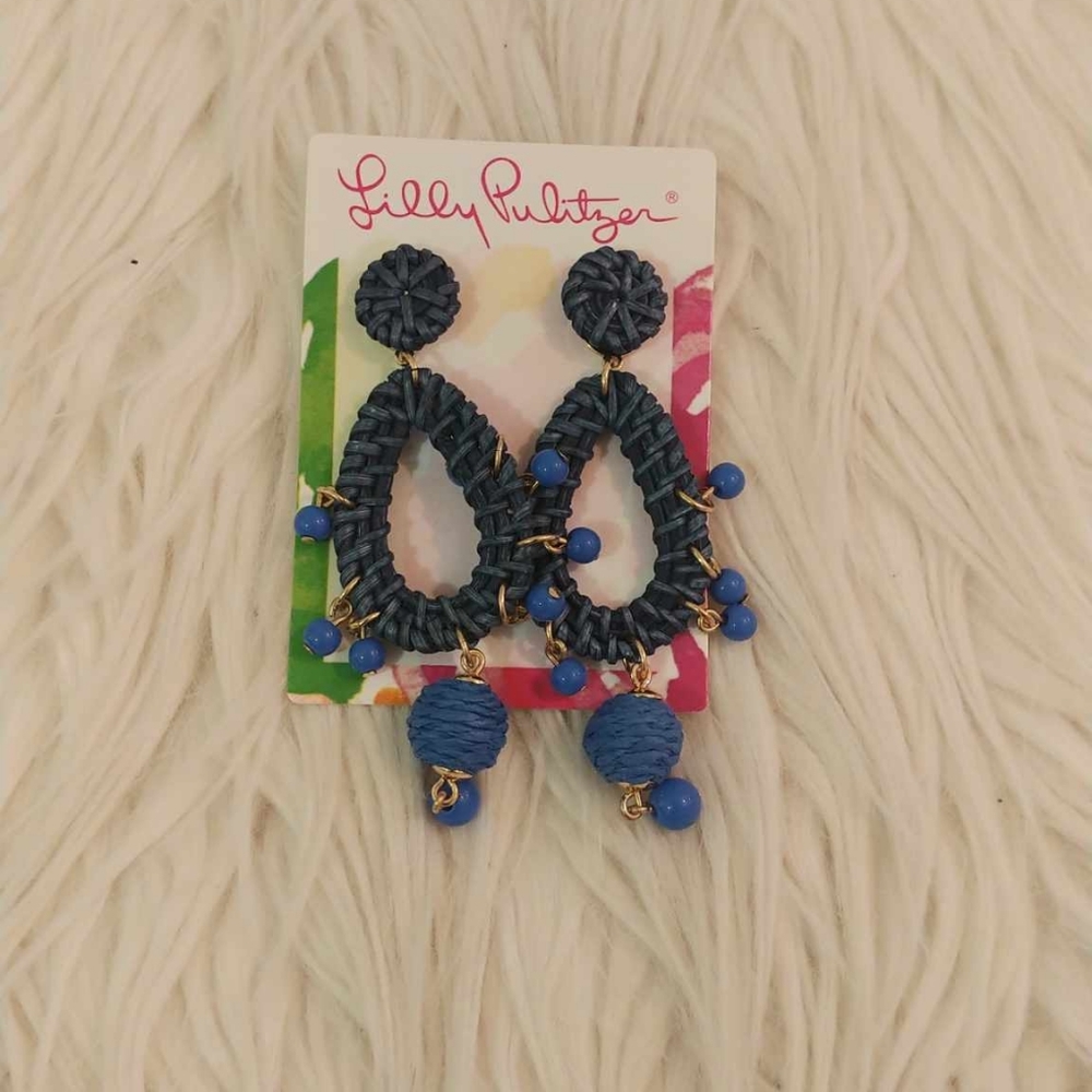 💙FIRM! NWT LILLY PULITZER X GWP RAFFIA EARRINGS